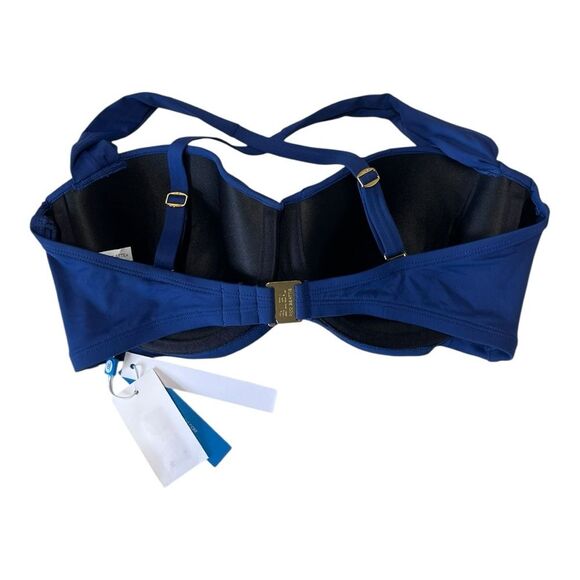 NWT Bleu Rod Beattie | Navy Kore Shirred Underwire Bandeau Bikini Swim Top 34D - Picture 3 of 5